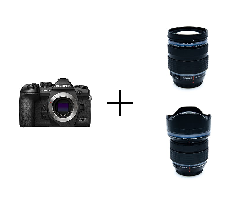 OLYMPUS OM-D E-M1 Mark III & F2.8通しダブルズームセット(広角+標準) OM-D E-M1 Mark III + 7-14mm F2.8 PRO + ED 12-40mm F2.8 PRO