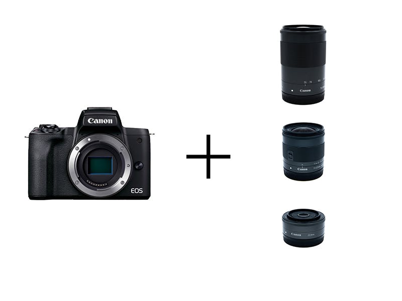 Canon 女子旅にオススメの広角＆望遠レンズ3本セット EOS Kiss M2 ボディ [ブラック] + 55-200mm + 11-22mm + 22mm