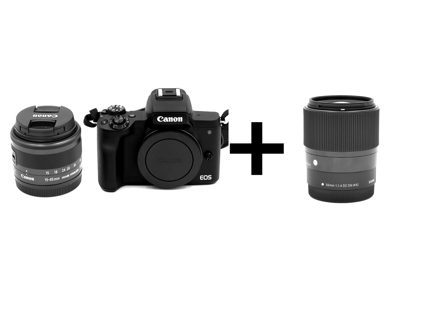 Canon 小型軽量カメラ＆明るい単焦点セット[ブラック] EOS Kiss M + 15-45mmズーム + 30mm F1.4