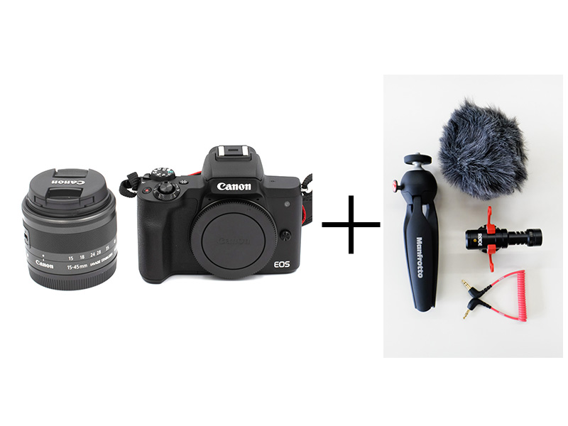マイクとミニ三脚つき！youtube/Vlog入門キットEOS Kiss M EF-M15-45 IS STM レンズキット [ブラック] + 動画制作アクセサリーセット