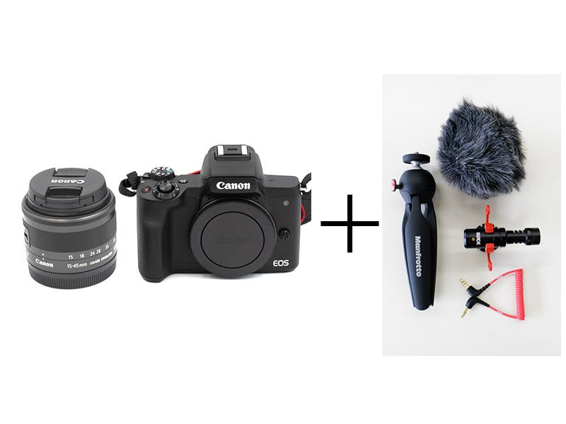 マイクとミニ三脚つき！youtube/Vlog入門キットEOS Kiss M EF-M15-45 IS STM レンズキット [ブラック] + 動画制作アクセサリーセット