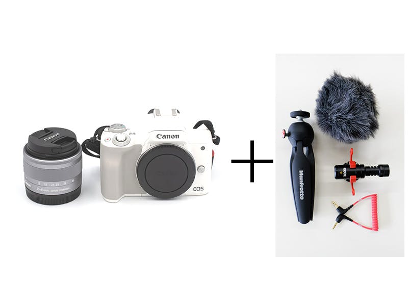 マイクとミニ三脚つき！youtube/Vlog入門キット EOS Kiss M EF-M15-45 IS STM レンズキット [ホワイト] + 動画制作アクセサリーセット