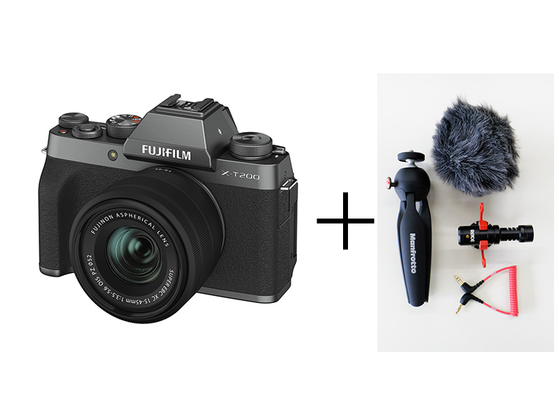 マイクとミニ三脚つき！youtube/Vlog入門キット X-T200 レンズキット [ダークシルバー] + 動画制作アクセサリーセット