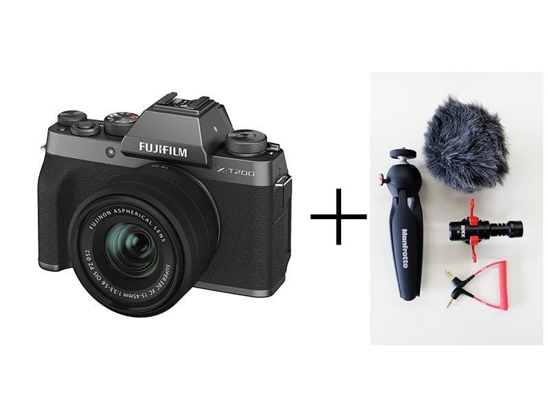 マイクとミニ三脚つき！youtube/Vlog入門キット X-T200 レンズキット [ダークシルバー] + 動画制作アクセサリーセット