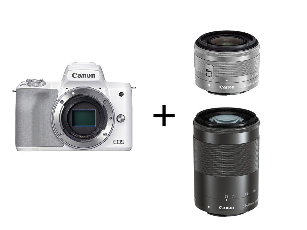 Canon EOS Kiss M2 ダブルズームセット Kiss M2[ホワイト] + EF-M15-45 + EF-M55-200mm