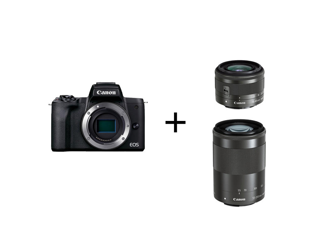 Canon EOS Kiss M2 ダブルズームセット Kiss M2[ブラック] + EF-M15-45 + EF-M55-200mm