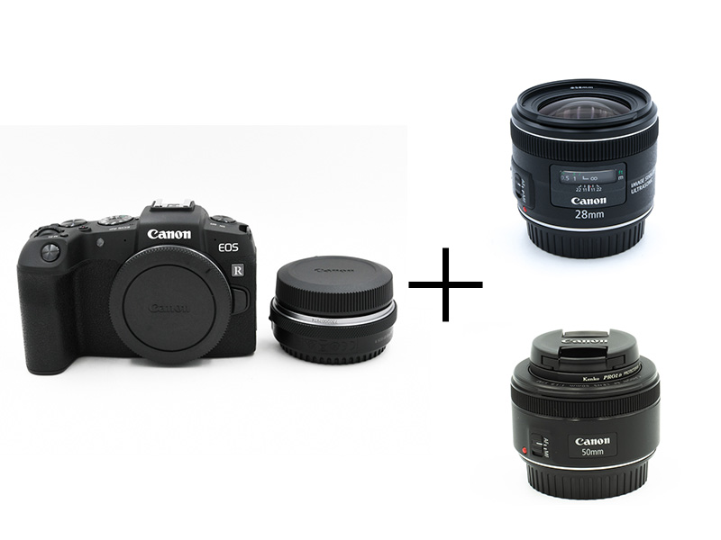 Canon EOS RP カメラもレンズも軽量！レンズ2本セット EOS RP コントロールリングマウントアダプターキット + EF50mm F1.8 STM + EF28mm F2.8 IS USM