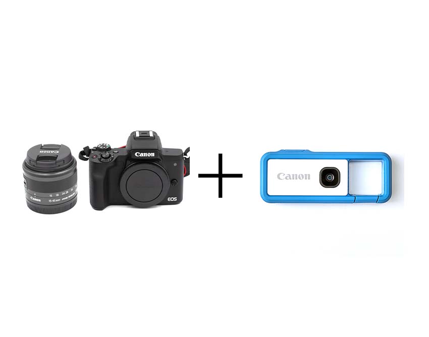 【親子カメラセット】EOS Kiss M EF-M15-45 IS STM レンズキット [ブラック] + iNSPiC REC FV-100