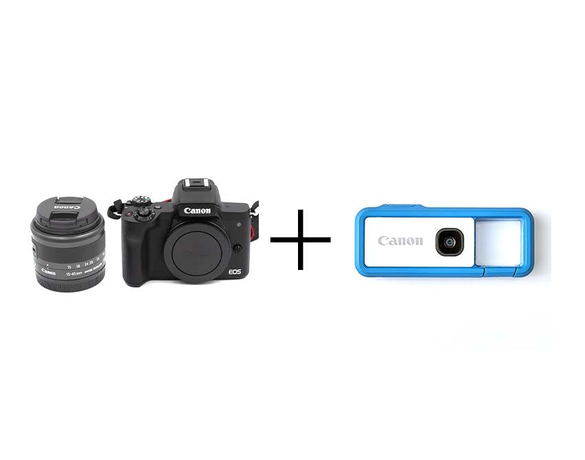 【親子カメラセット】EOS Kiss M EF-M15-45 IS STM レンズキット [ブラック] + iNSPiC REC FV-100