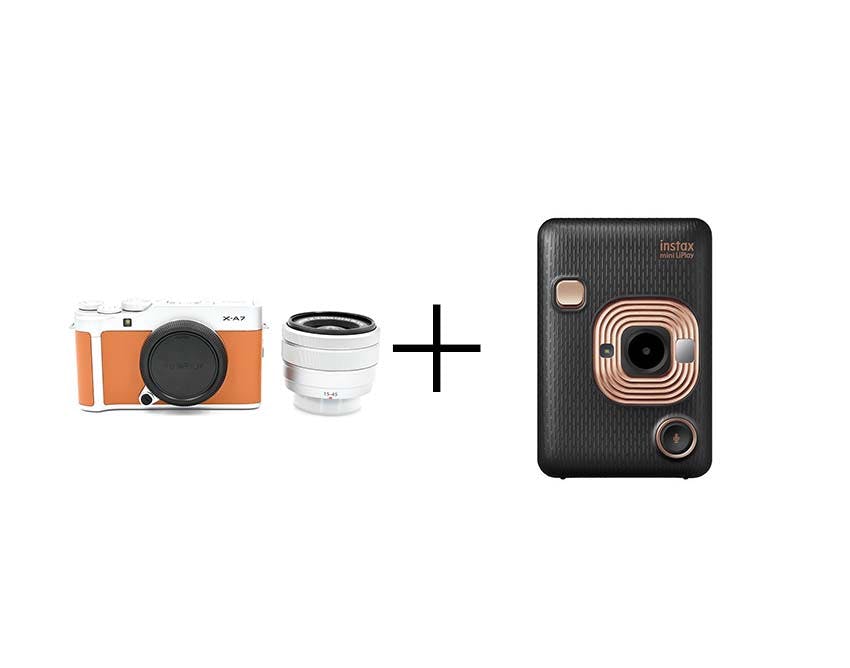 【親子カメラセット】FUJIFILM X-A7 レンズキット [キャメル] + instax mini LiPlay チェキ [エレガントブラック]