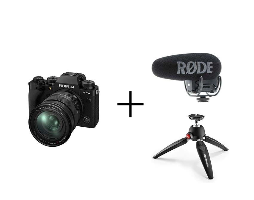 FUJIFILM マイクとミニ三脚つき！youtube/Vlog撮影セットX-T4 レンズキット [ブラック] + 動画制作アクセサリーセット (VideoMic PRO + PIXI EVO)