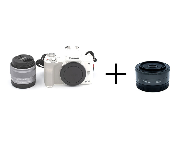 Canon 小型軽量カメラ＆Wレンズセット[ホワイト] EOS Kiss M + 15-45mmズーム + 22mm薄型単焦点