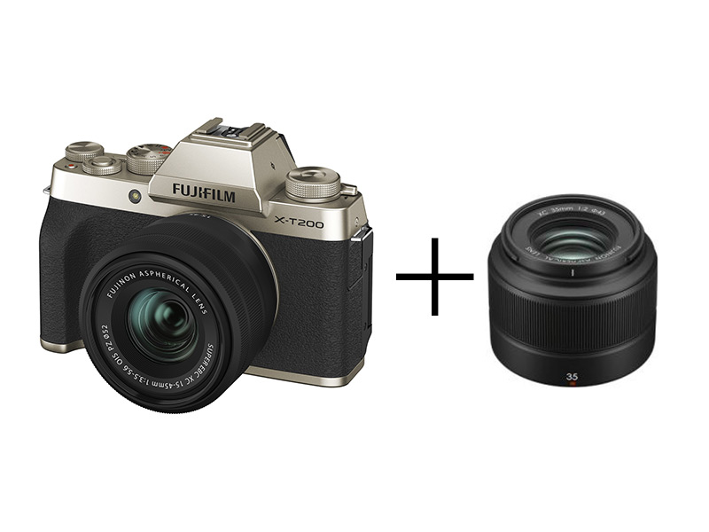 FUJIFILM 最新ミラーレス自撮り動画撮影セット X-T200 [シャンパンゴールド] + XC35mm F2