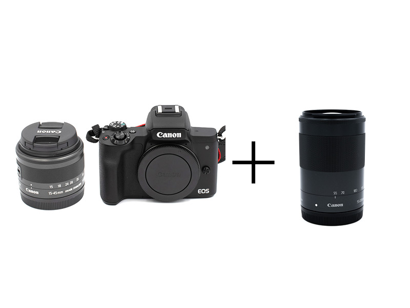 EOS Kiss M ダブルズームキット [ブラック] EF-M15-45mm + EF-M55-200mm